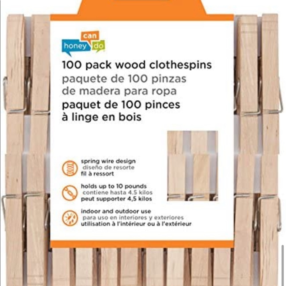Honey-Can-Do DRY-01376 Wood Clothespins with Spring, 100-Pack, 3.3-inches Length